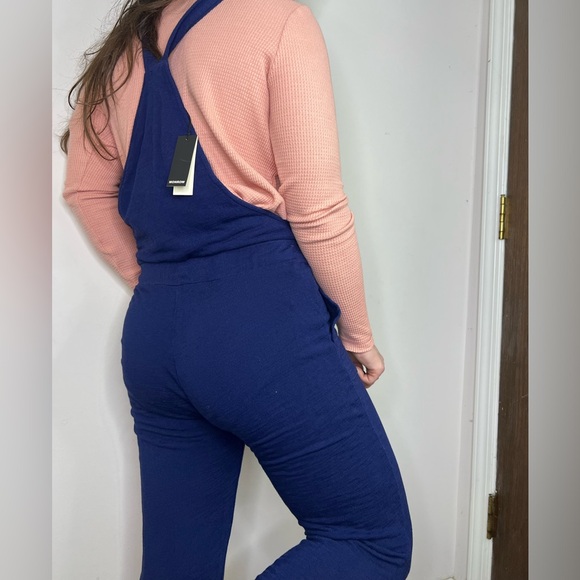 MONROW Knit Casual Overalls in Blue New With Tags Size Large Jumpsuit - Picture 12 of 13